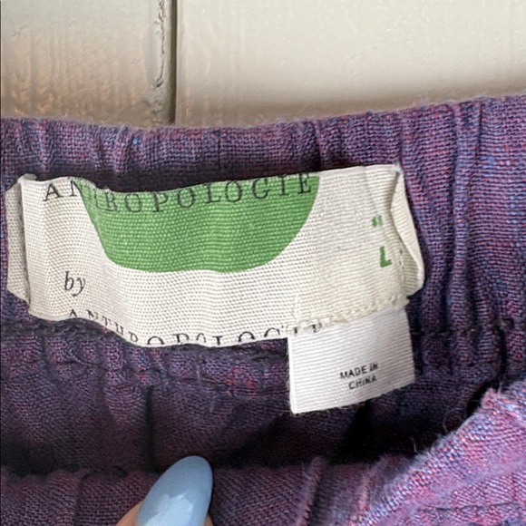 Anthropologie Linen Cropped Elastic Waist Pull-On Embroidered Pants Sz Large - Picture 6 of 14